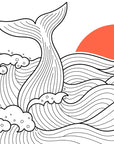 Papier Peint Line Art - Baleine et Soleil Rouge