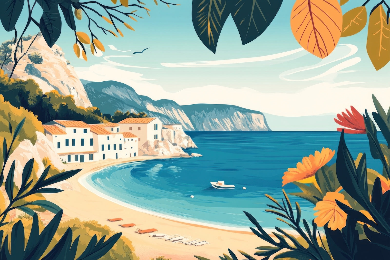 Papier Peint Plages - Palmier Lagon Tropical