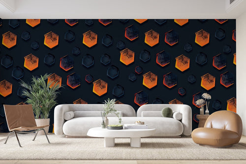 Papier Peint Géométrique - Cercles Orange sur Noir