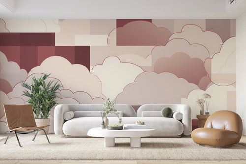 Papier Peint Nuages - Ciel Pastel Rose et Beige