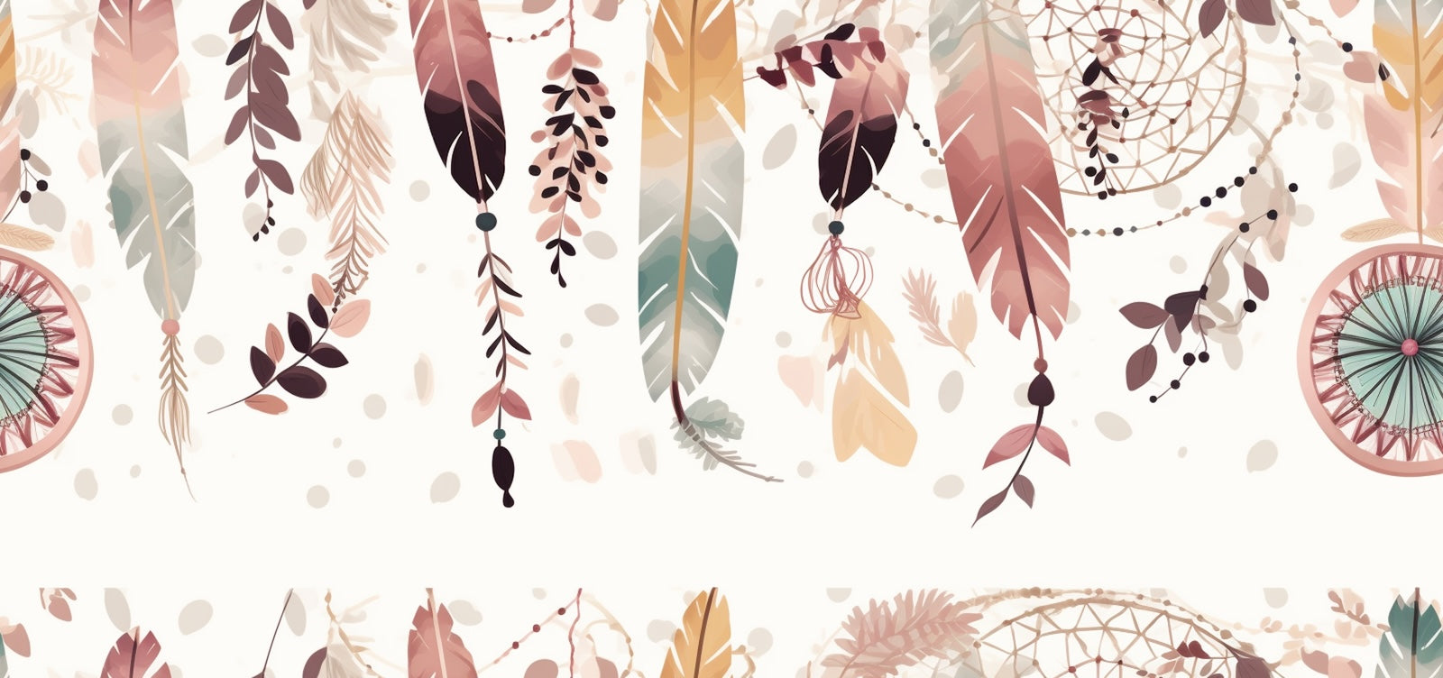 Papier Peint Bohème - Plumes et Motifs Floraux