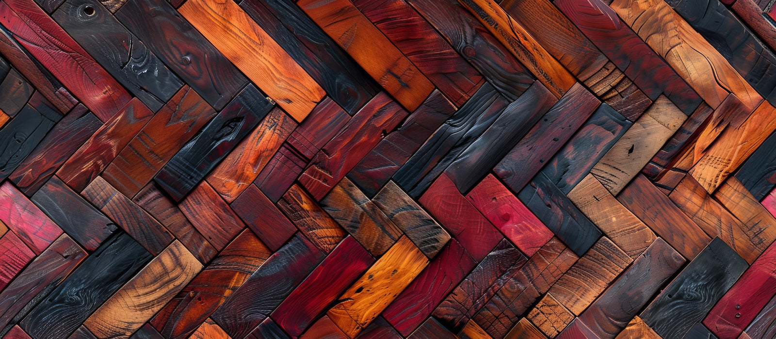 Papier Peint Bois - Parquet Chevron Rouge et Ocre