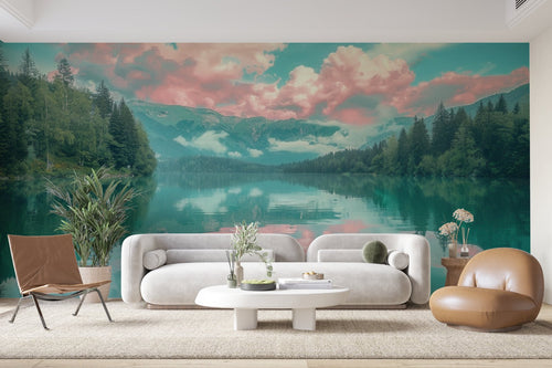Papier Peint Paysage - Lac Vert Brumeux