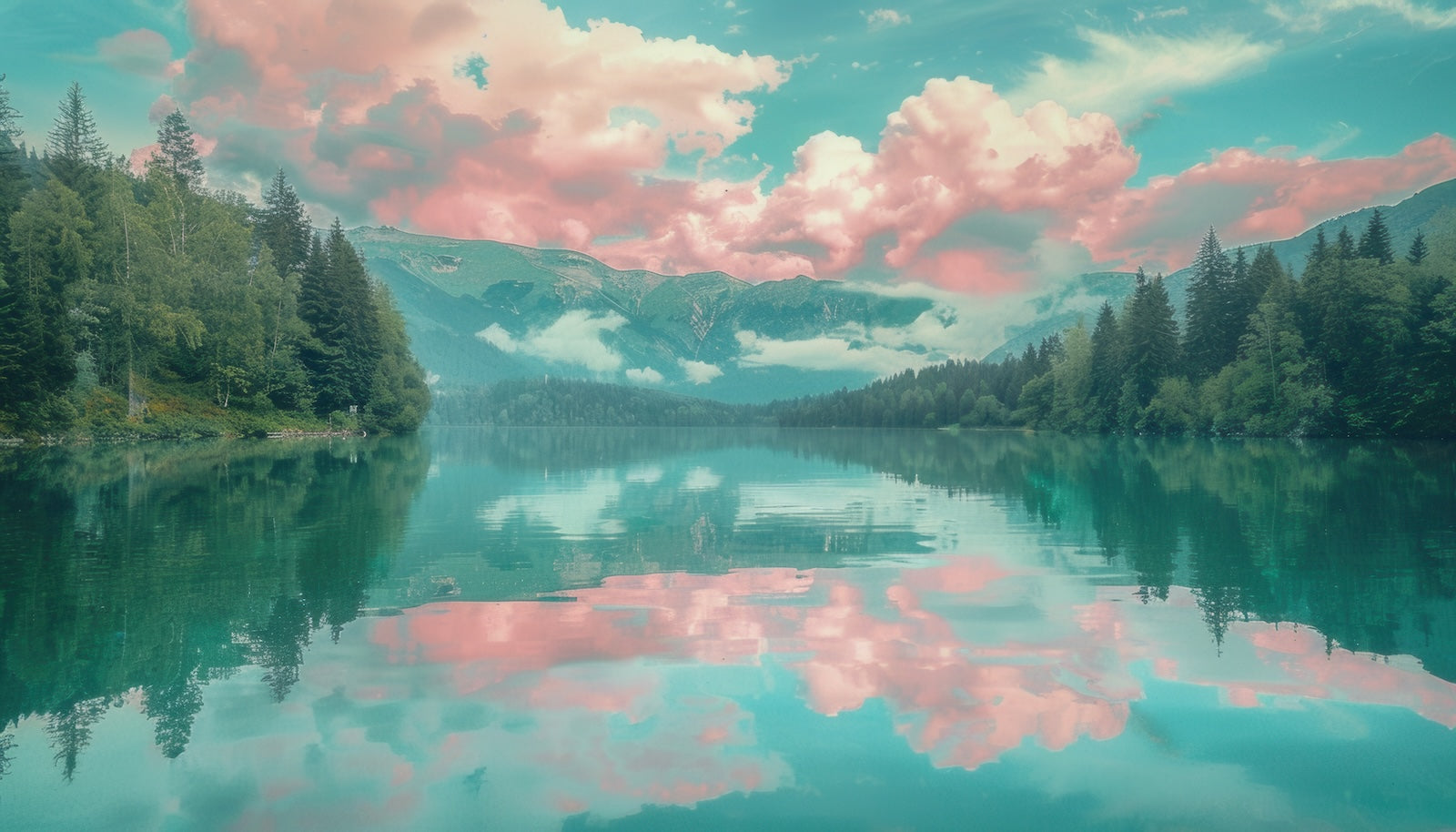 Papier Peint Paysage - Lac Vert Brumeux