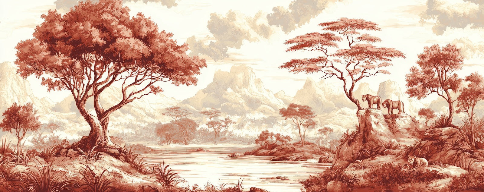 Papier Peint Illustration - Arbre Isolé Rouille et Beige