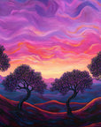 Papier Peint Montagne - Coucher Violet et Rose