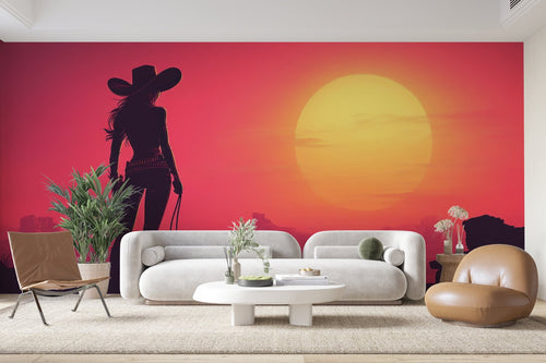 Papier Peint Abstrait - Femme Soleil Rouge
