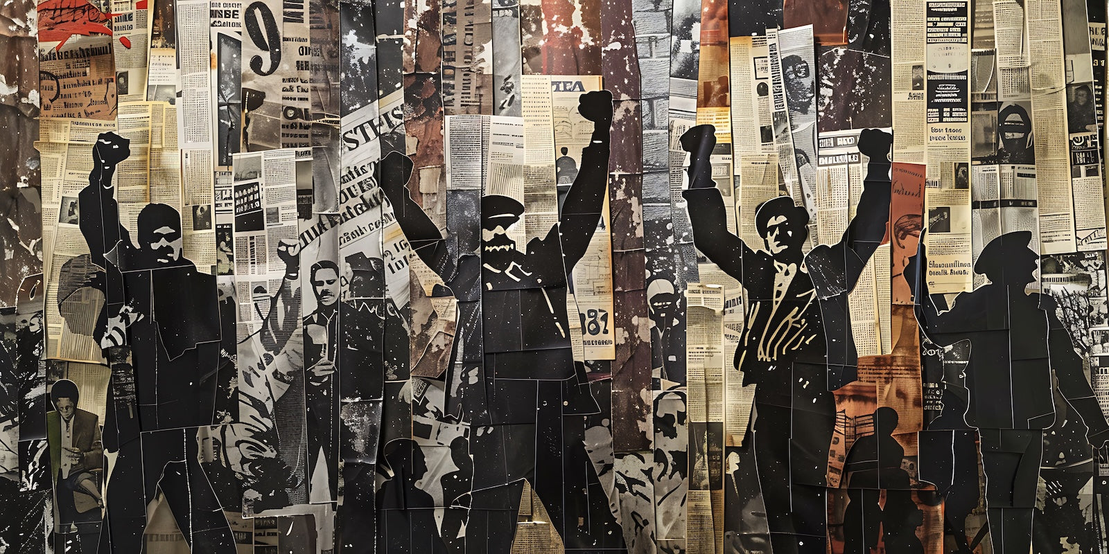 Papier Peint Collage - Silhouettes en Révolte Vintage