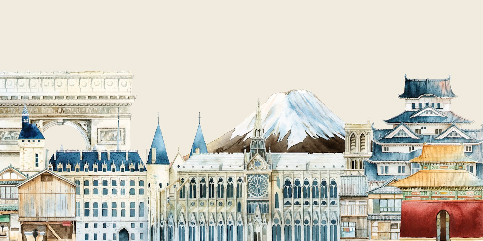 Papier Peint Aquarelle - Monuments du Monde
