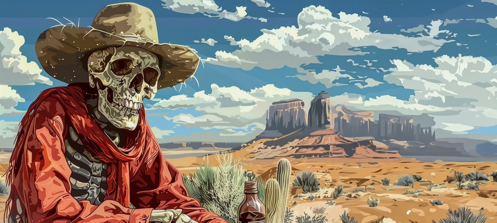 Papier Peint Far West - Squelette Cowboy dans le Désert