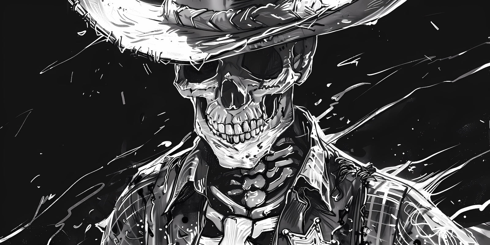 Papier Peint Noir et Blanc - Cowboy Squelette Esquissé