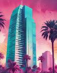 Papier Peint Miami - Palmiers et Ciel Rose