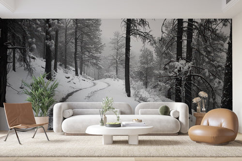 Papier peint noir et blanc - Forêt hivernale
