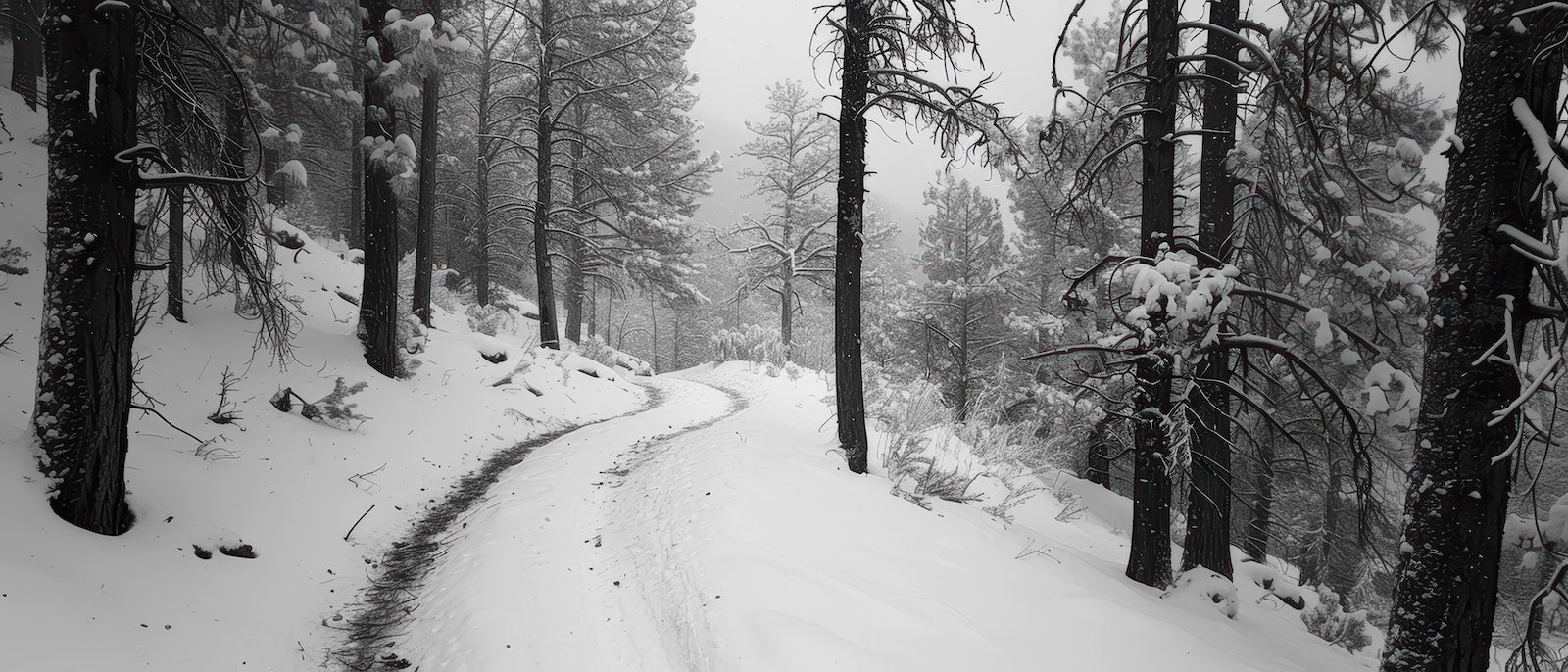 Papier Peint Forêt Noir et Blanc - Forêt Hivernale