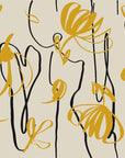 Papier Peint Line Art - Fleurs Jaune Moutarde