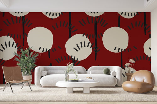 Abstract Wallpaper - Round Flowers on Red