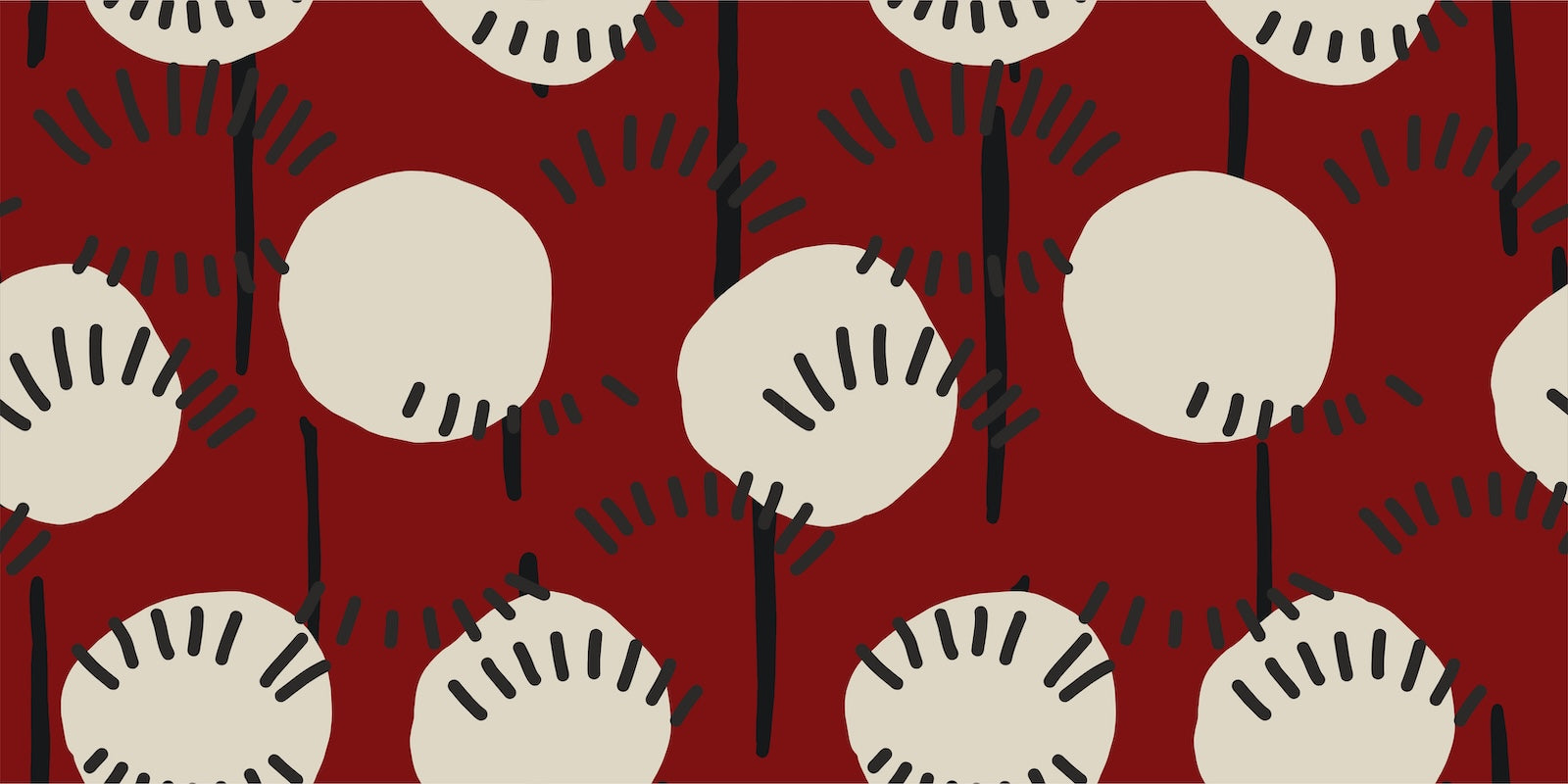 Papier Peint Abstrait - Fleurs Rondes sur Rouge
