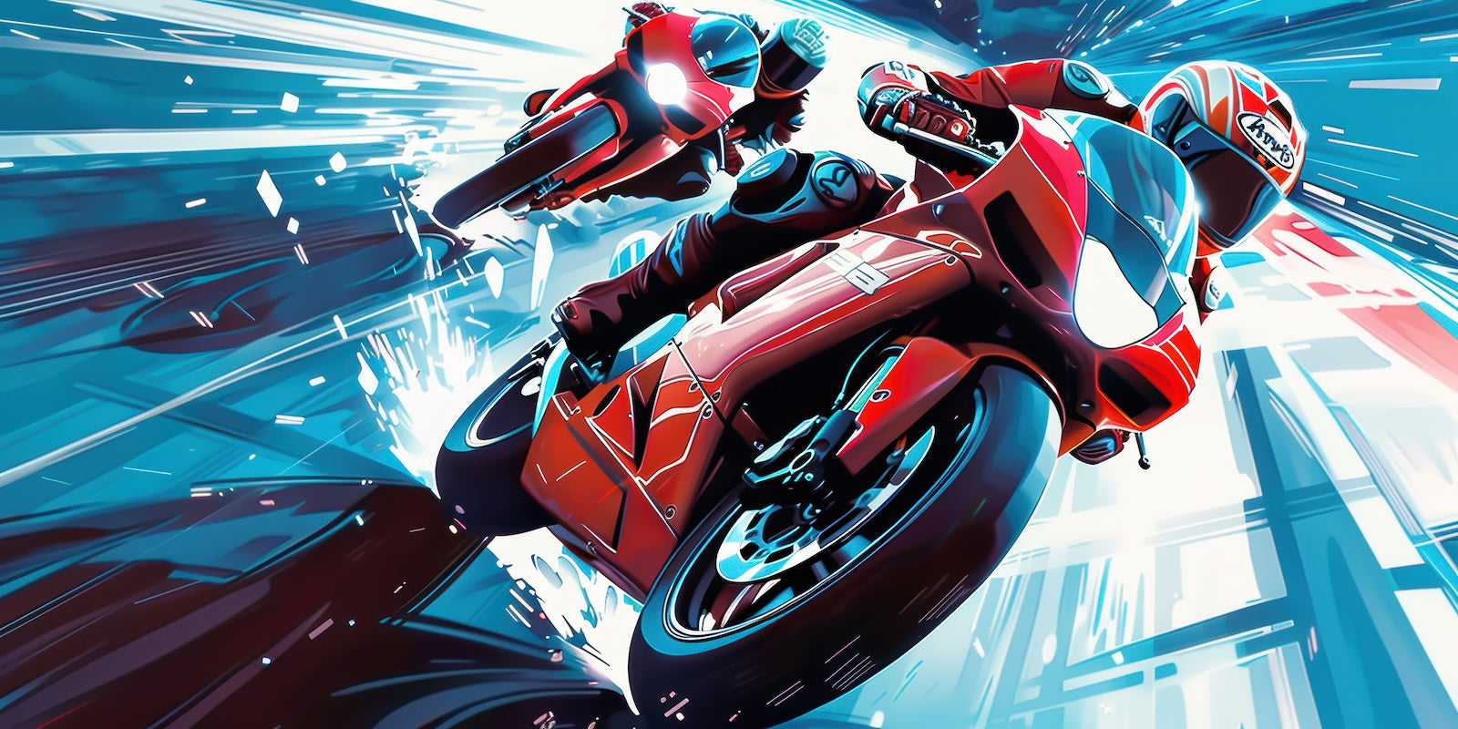 Papier Peint Moto - Course Rouge et Bleue à Grande Vitesse