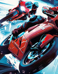 Papier Peint Moto - Course Rouge et Bleue à Grande Vitesse