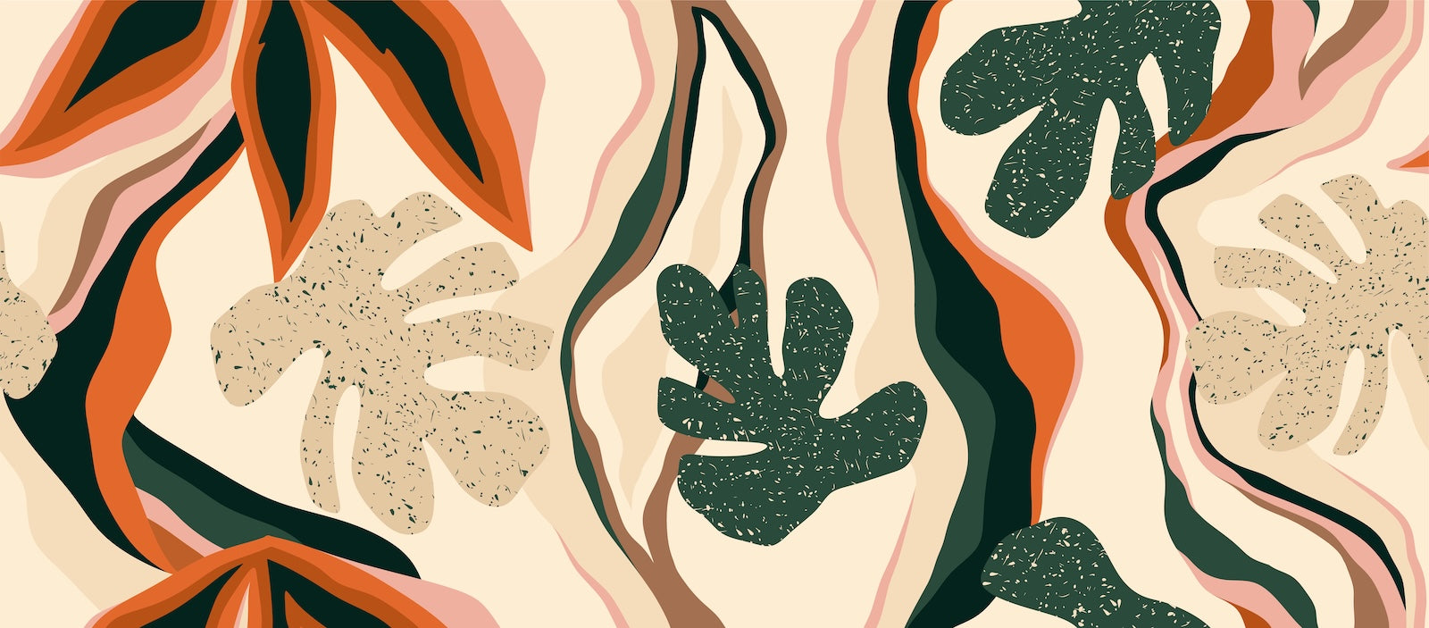 Papier Peint Tropical - Feuilles Orange et Turquoise