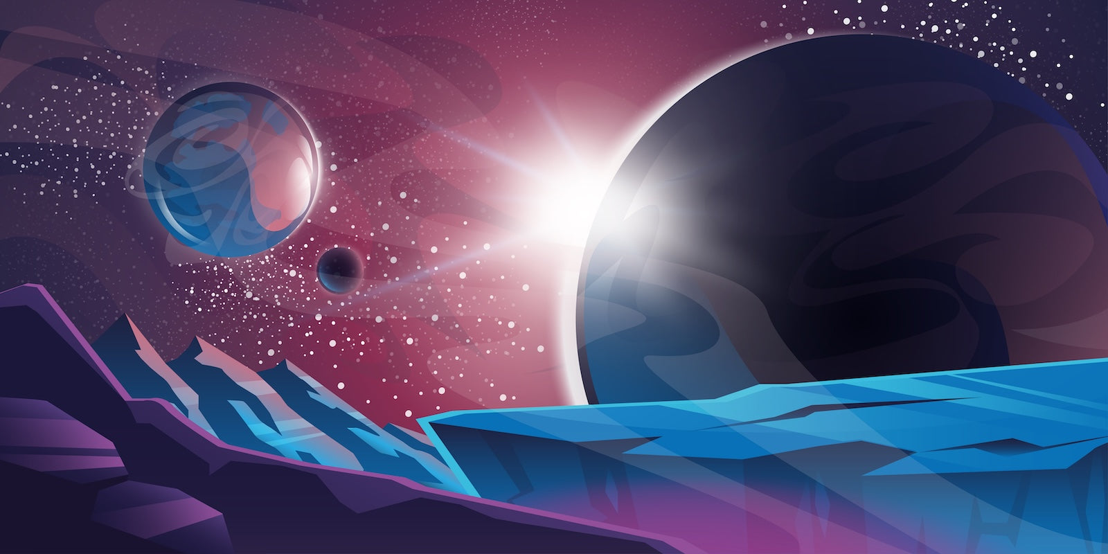 Papier Peint Espace - Éclipse et Planètes Pourpres