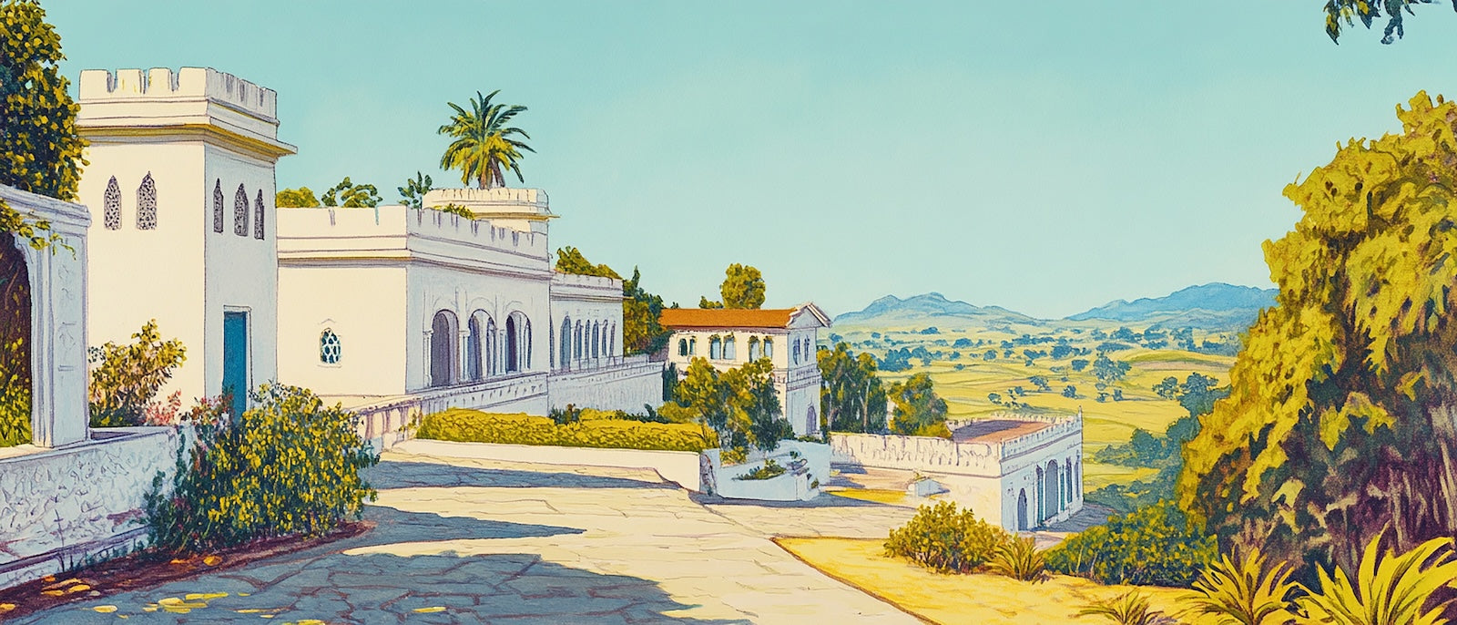 Papier Peint Paysage - Village Méditerranéen Peint