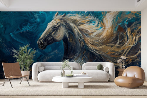 Papier peint fantastique - Cheval gris aux reflets bleus