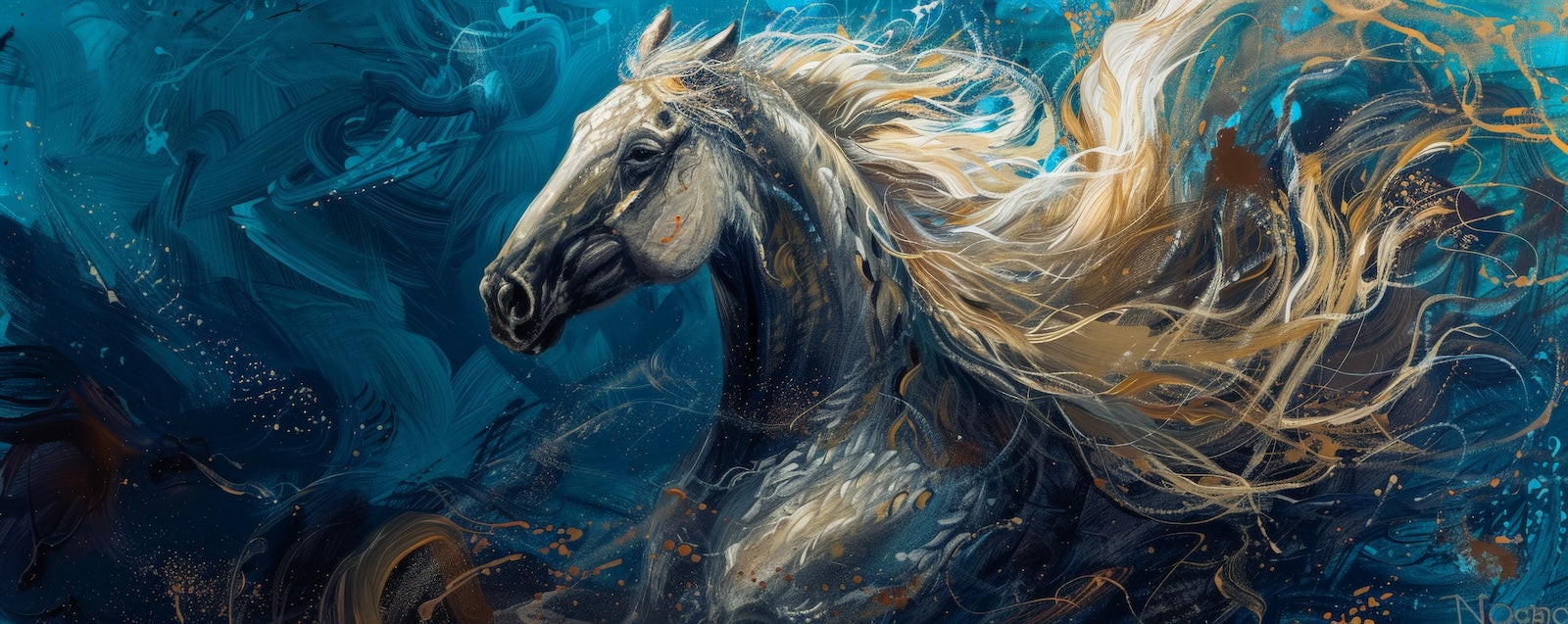 Papier Peint Fantastique - Cheval Turquoise Magique