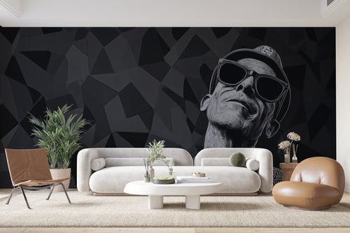 Papier peint illustration - Homme aux lunettes de soleil en noir et blanc