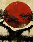 Papier Peint Afrique - Arbre et Soleil Rouge