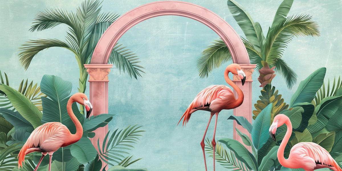 Animals Wallpaper - Flamingos under a Tropical Arch