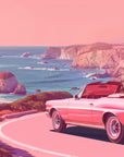 Papier Peint Rétro - Voiture Rose sur la Côte
