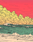 Papier Peint Illustration - Vague et Plage Colorée