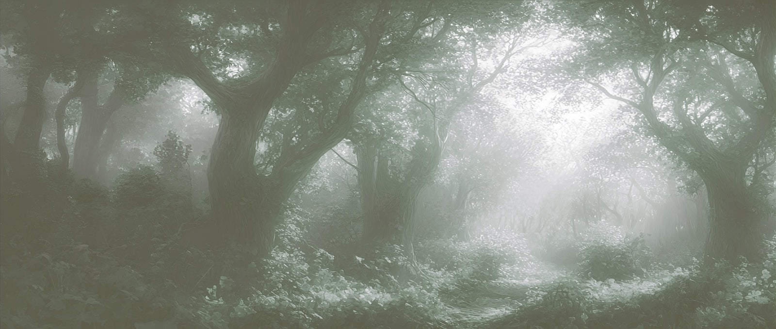 Papier Peint Forêt - Brume Verte Mystique