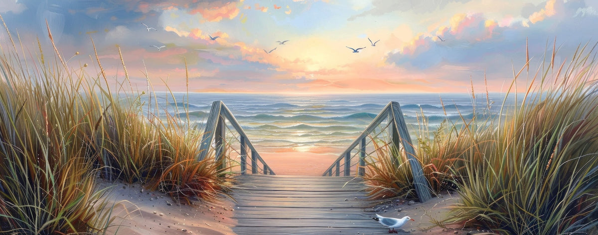 Papel tapiz de playa - Camino hacia el océano al atardecer