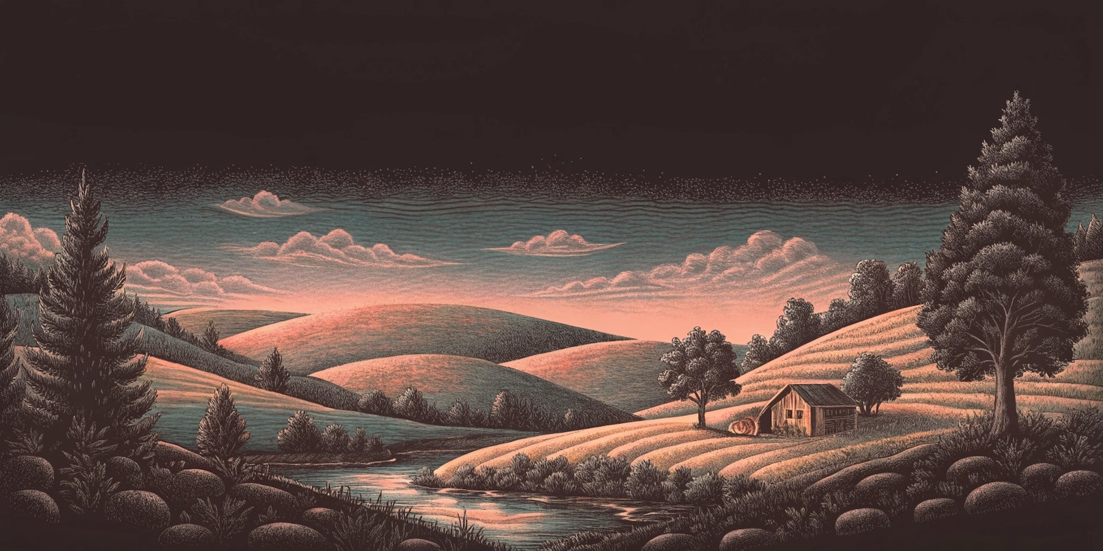 Papier Peint Paysage - Hiver au Crépuscule