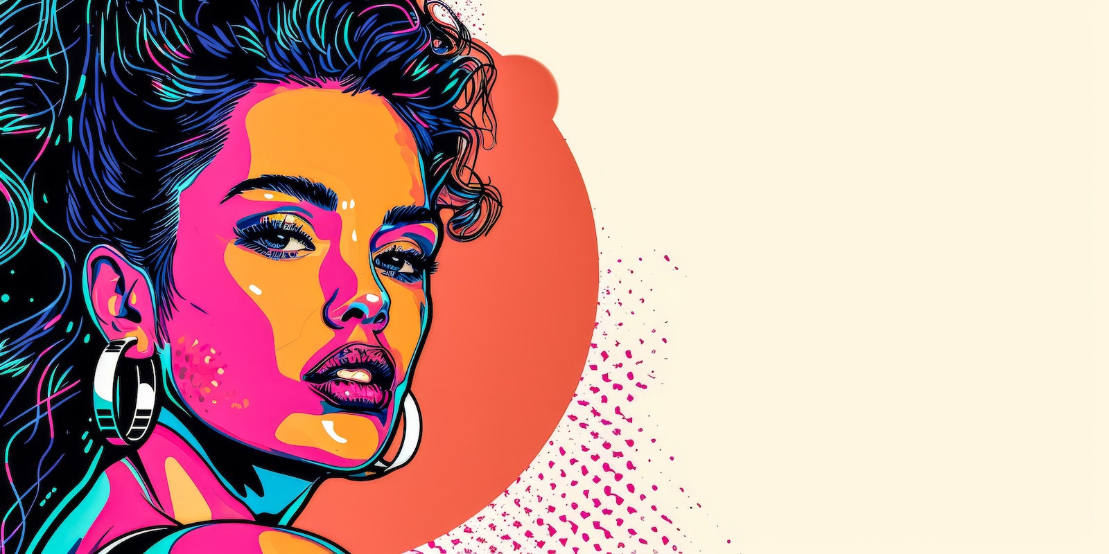 Papier Peint Pop Art - Portrait Néon Fluo