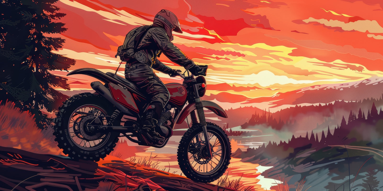 Papier Peint Moto - Motocross au Coucher de Soleil