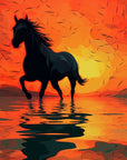 Papier Peint Animaux - Cheval Silhouette au Coucher de Soleil