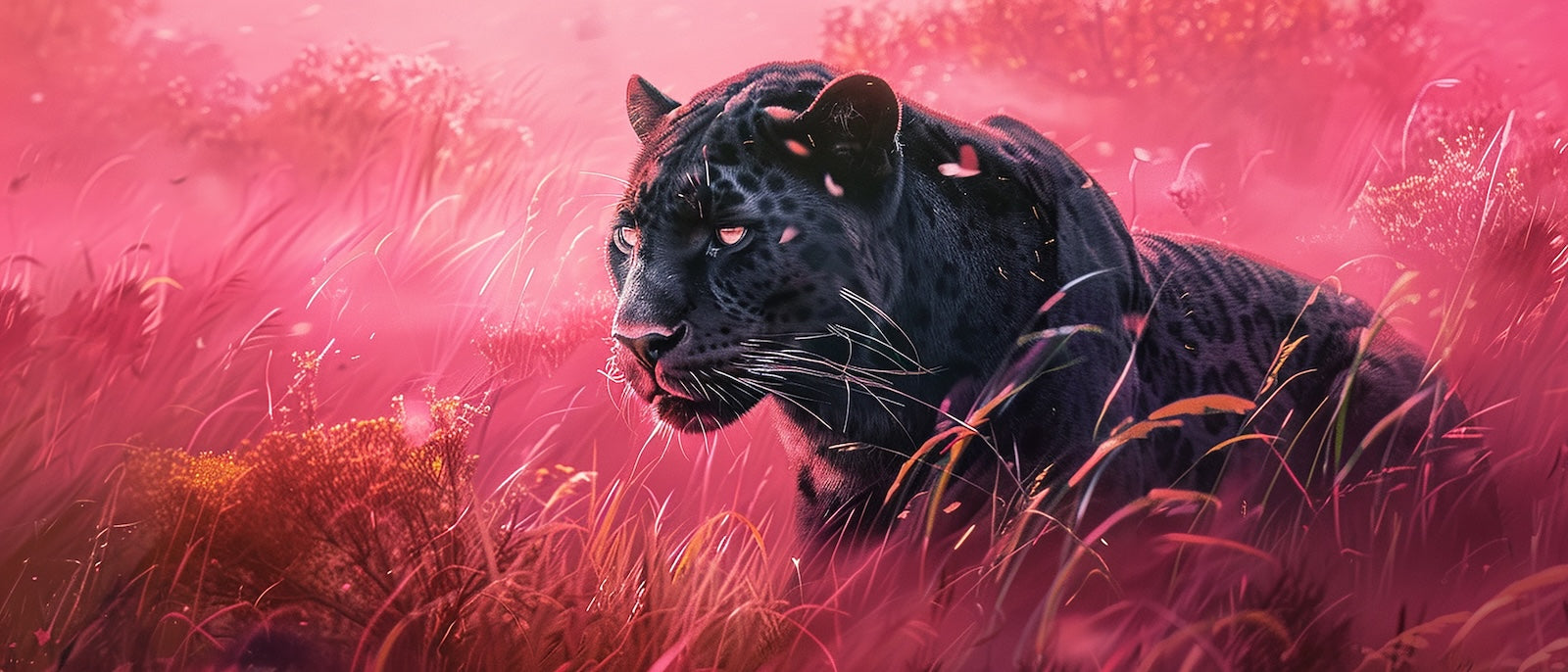 Papier Peint Animaux - Panthère Noire sur Fond Rose