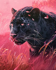 Papier Peint Animaux - Panthère Noire sur Fond Rose