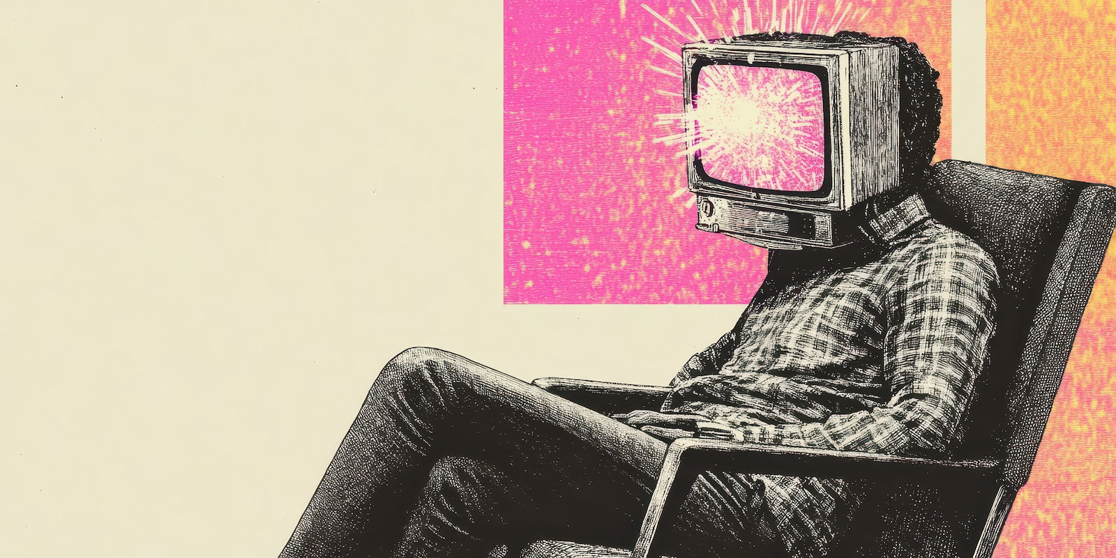 Papier Peint Pop Art - Homme Télévision Collage Rétro