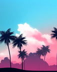 Papier Peint Tropical - Palmiers au Coucher de Soleil Rose