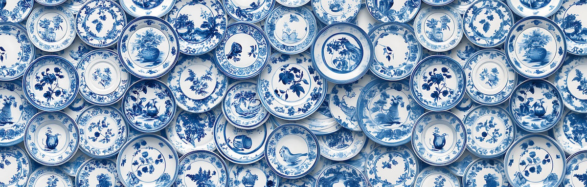 Patterned Wallpaper - Blue and White Circles
