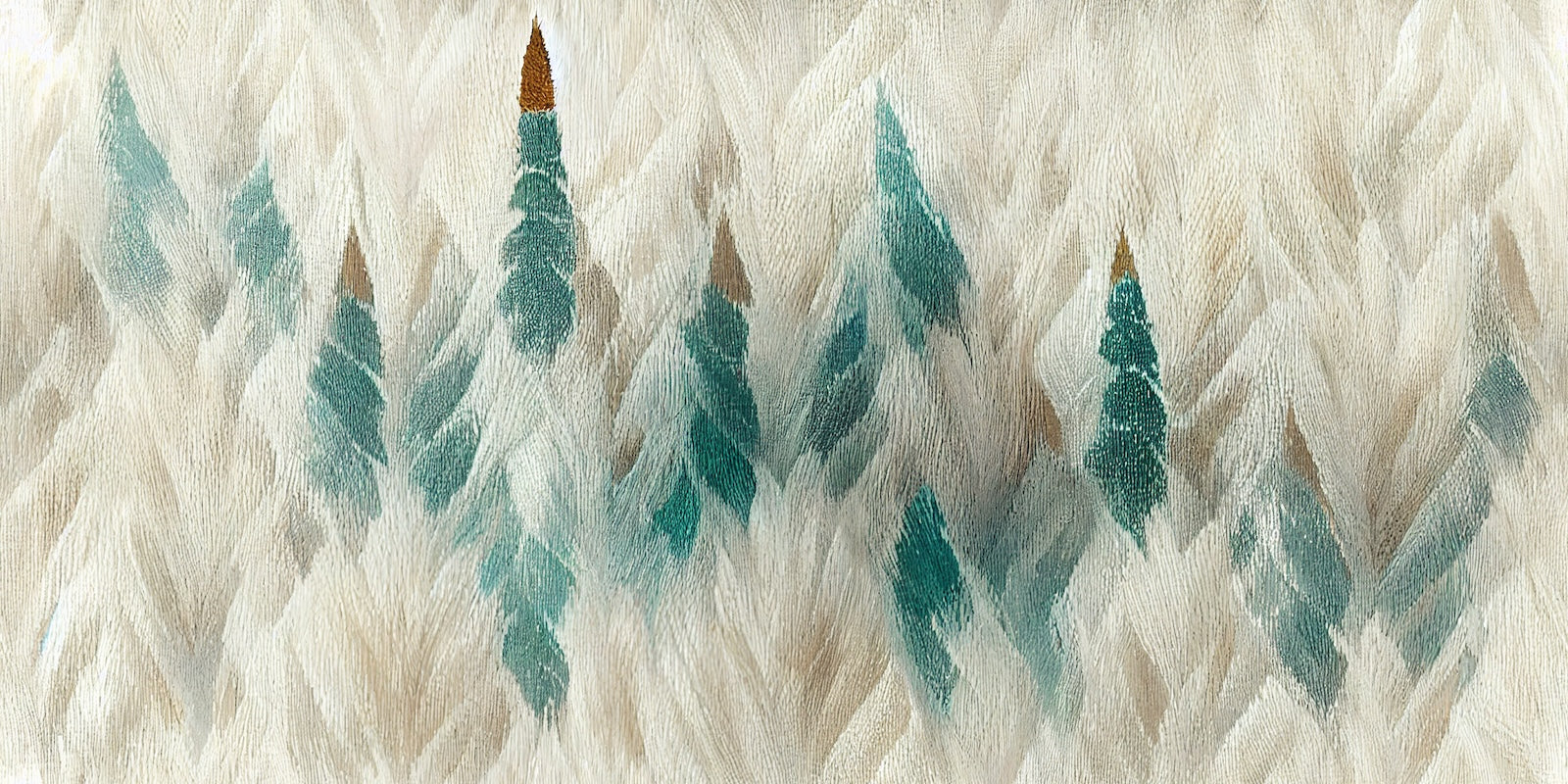 Papier Peint Nature - Sapins Illustrés sur Fond Beige