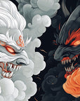 Papier Peint Fantastique - Dragons Blanc et Feu