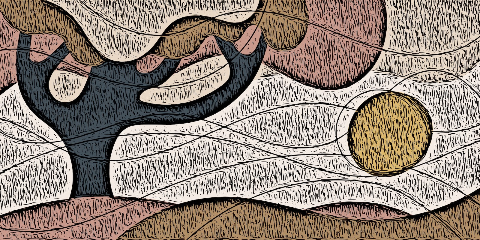 Papier Peint Abstrait - Gravure Ondulée Texturée