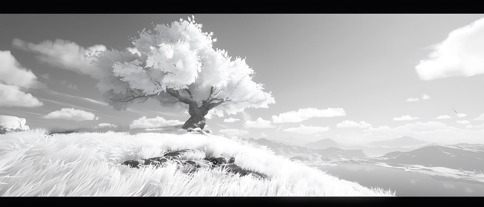 Papier Peint Noir et Blanc - Arbre Solitaire Illustré
