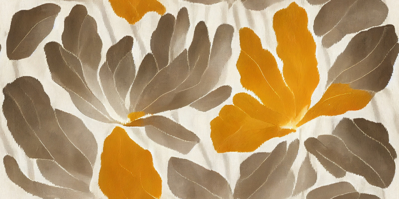 Papier Peint Floral - Feuilles Beige et Orange