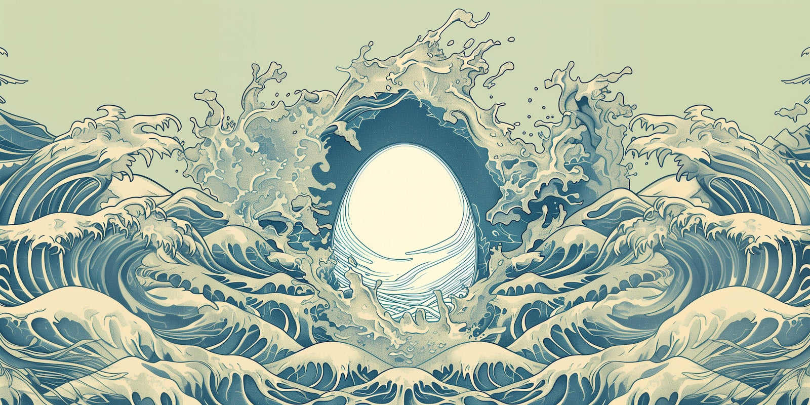 Papier Peint Illustration - Vagues et Sphére Blanche